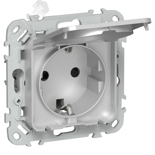 FLITE Розетка с заземлением с защитными шторками и крышкой 16А IP44 РСшкр11-0-44-ФлА алюминий IEK