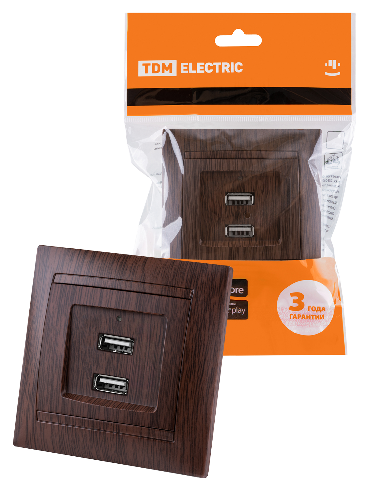 Розетка 2USB порт 2,1А 5В венге "Лама" TDM