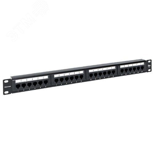 Патч-панель TERACOM 19'' Cat.5E 1U неэкранированная UTP 24 порта RJ-45 110 IDC с органайзером