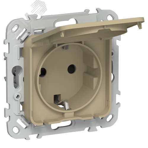 FLITE Розетка с заземлением с защитными шторками и крышкой 16А IP44 РСшкр11-0-44-ФлХ хаки IEK