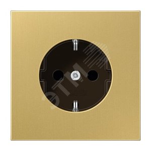 Штепсельная розетка SCHUKO одинарная, с заземлением, с шторками, 16A, 250В  (механизм + накладка, без рамки). Серия LS990  Материал- металл  Цвет- классическая латунь