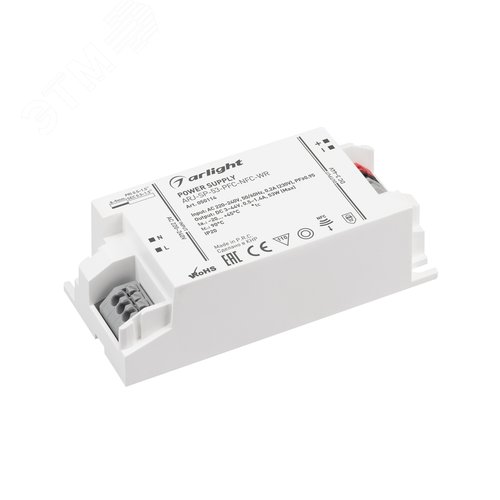 Блок питания ARJ-SP-53-PFC-NFC-WR (53W, 3-44V, 0.5-1.4A) (ARL, IP20, пластик, 5 лет)