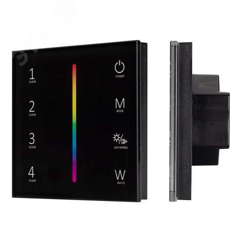 Панель SMART-P22-RGBW-G-IN Black (12-24V, 4x3A, Sens, 2.4G) (, IP20 Пластик, 5 лет)