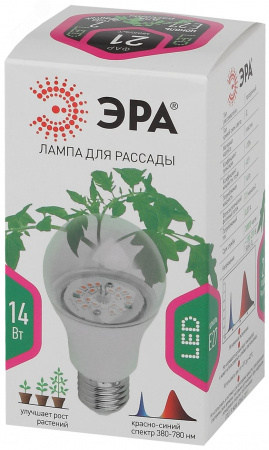 Лампа светодиодная лампа для рассады тип А60, 14 Вт, 220-240V FITO-12W-RB-E27-K