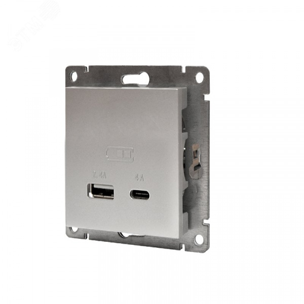 Розетка USB Афина A+С 2.4/4А, механизм  с/у, серебро (еврослот)