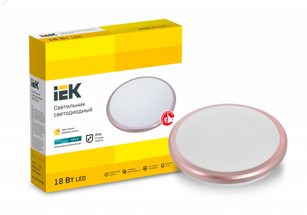 Светильник светодиодный ДПБ 3203 18Вт IP54 4000K круг розовое золото IEK