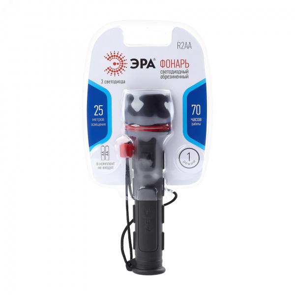R2AA Фонарь 3xLED, 2xAA, резина, бл (24/144/576)