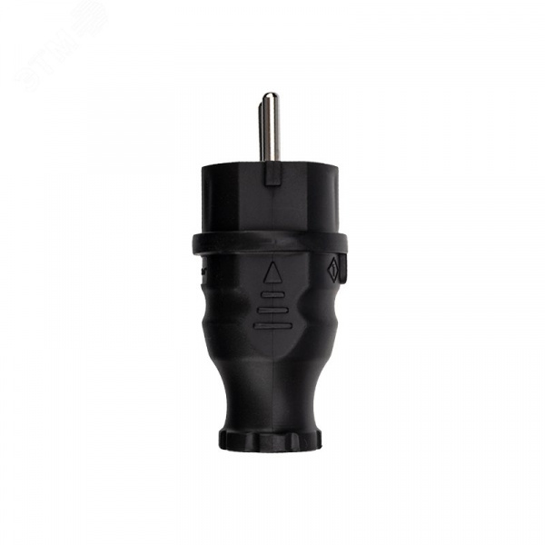 Вилка прямая каучуковая 16А/250В IP44 с/з черная