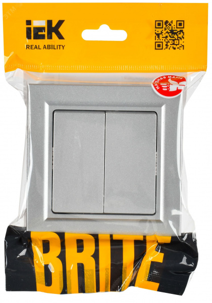 BRITE Выключатель двухклавишный 10А в сборе ВСР10-2-0-БрА алюминий IEK