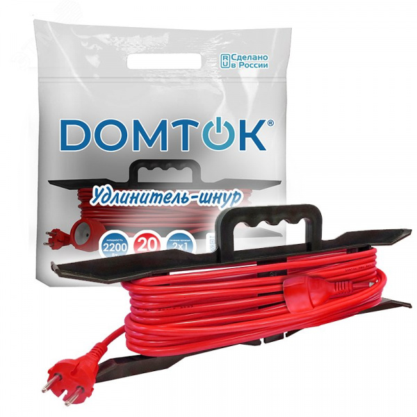 Удлинитель-шнур на рамке ПВС 2*1, 2,2кВт, без заземления, 20 метров DOMTOK