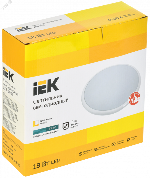 Светильник светодиодный ДПБ 3003 18Вт IP54 4000K круг белый IEK