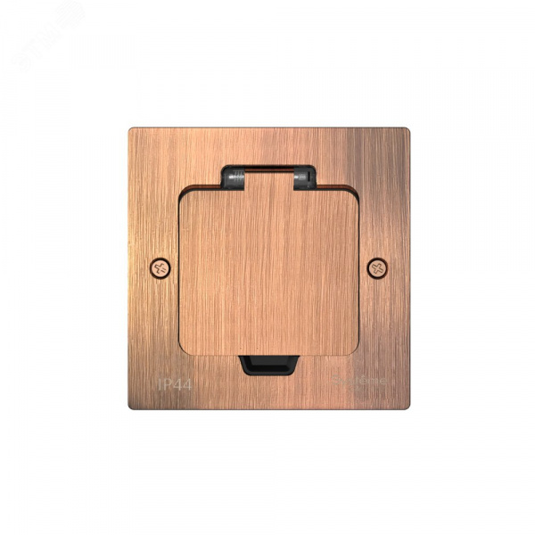 MultiDesk Лючок с розеткой 2К+З, 16А/250В, IP44 с монтажной коробкой для стены, фальшпола, стола Медь, тип MDK21