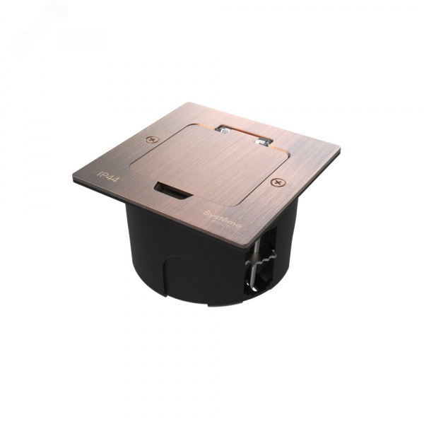 MultiDesk Лючок с розеткой 2К+З, 16А/250В, IP44 с монтажной коробкой для стены, фальшпола, стола Медь, тип MDK21