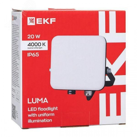 Прожектор светодиодный СДО-4002 20Вт 4000К IP65 с равномерной засветкой LUMA EKF