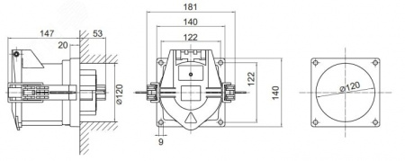 Розетка панельная PSS IP67 160A 3P+E 690В