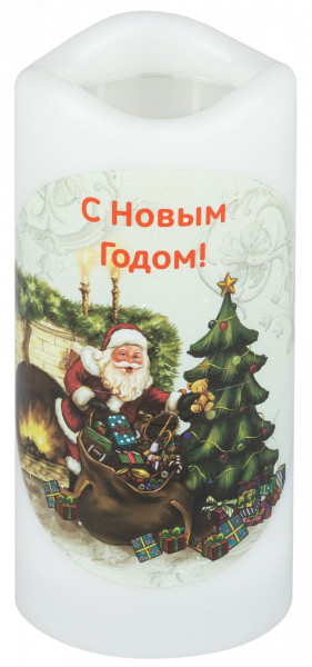 Новогодний декоративный светильник Свеча-проектор Санта, теплый свет, 4 LED, 3*ААA, 15 см, 6 проекций EGNDS -SK