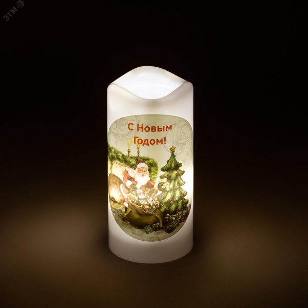 Новогодний декоративный светильник Свеча-проектор Санта, теплый свет, 4 LED, 3*ААA, 15 см, 6 проекций EGNDS -SK