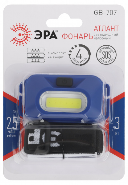 Фонарь налобный светодиодный 3Вт 180Лм IP40 COB 4 режима на батарейках 3xAAA (в комплект не входят) Атлант GB-707