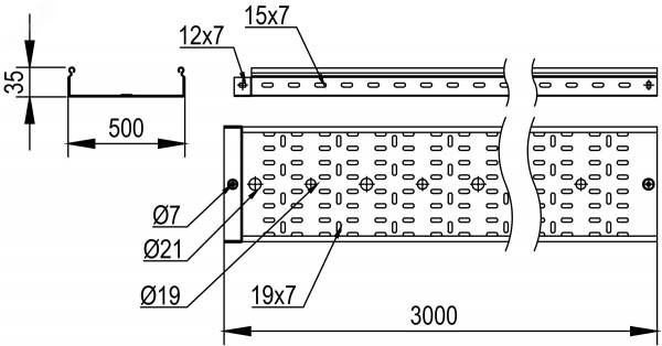 Лоток перфорированный 500х35 L3000