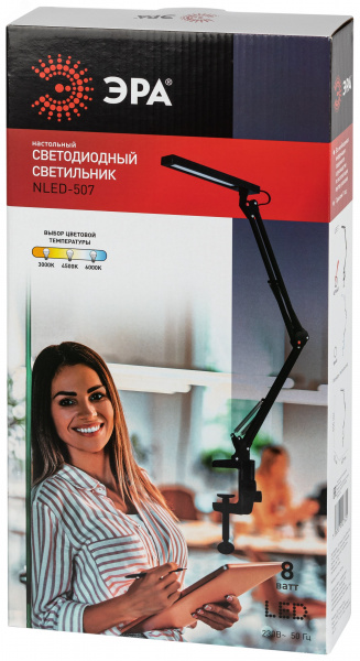 Светильник настольный NLED-507-8W-BK светодиодный на струбцине чёрный