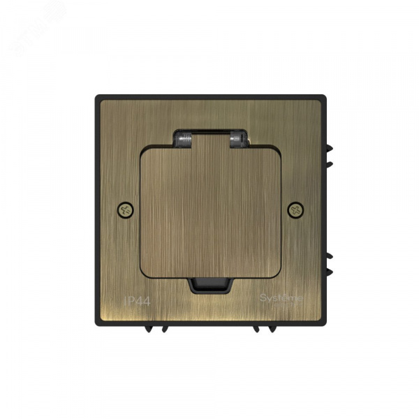 MultiDesk Лючок с розеткой 2К+З, 16А/250В, IP44 с монтажной коробкой для бетонных полов Античная латунь, тип MDK21