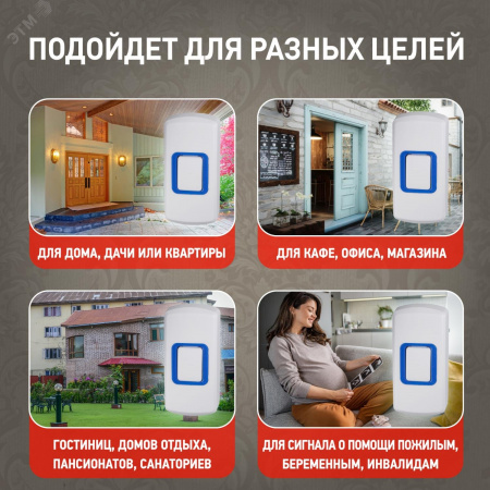 Звонок дверной беспроводной от сети 6 мелодий 100м IP44 бело-синий C93