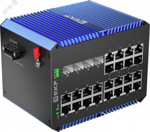 Коммутатор промышленный неуправляемый U-4GX/SFP-24GTP, 4 порта 1000Base-X SFP, 24 порта 10/100/1000Base-T(X) RJ45 c PoE, монтаж на динрейку TSX EKF