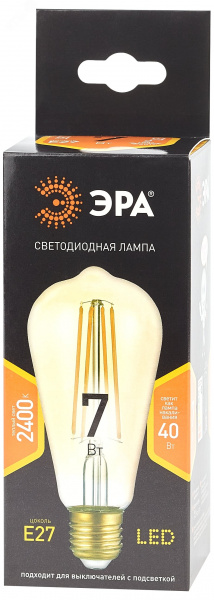 Лампа светодиодная декоративная LED 7 Вт 910Лм 2400К груша, филамент золотистый теплый E27 230В F-LED ST64-7W-824-E27 gold