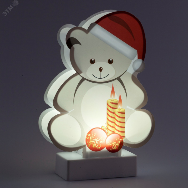 Светильник декоративный новогодний Мишка, холодный белый LED, h 24 см, 3хАА, IP20