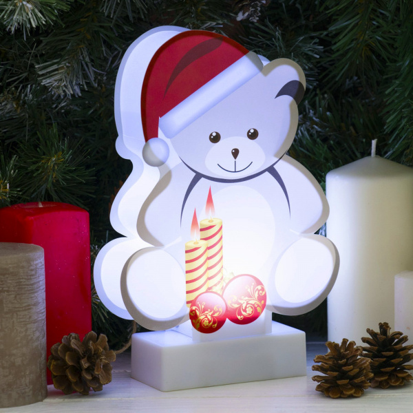Светильник декоративный новогодний Мишка, холодный белый LED, h 24 см, 3хАА, IP20