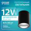 Светильник светодиодный ДБО 12 Вт 920 лм 4100К AC 220В Черный IP20 D100х100мм Алюминий Overhead Gauss