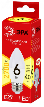 Лампа светодиодная LED 6 Вт 480Лм 2700К свеча теплый E27 220-240В ECO LED B35-6W-827-E27 Red Line
