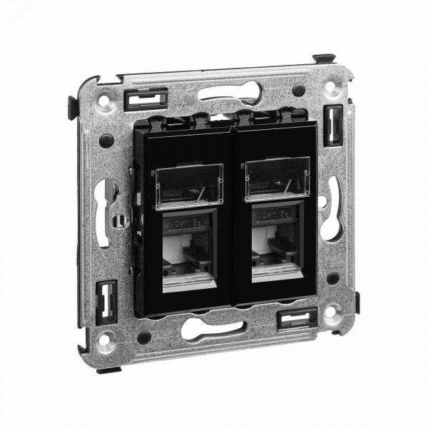 Avanti Розетка RJ-45 в стену, 5e двойная,Черный    квадрат
