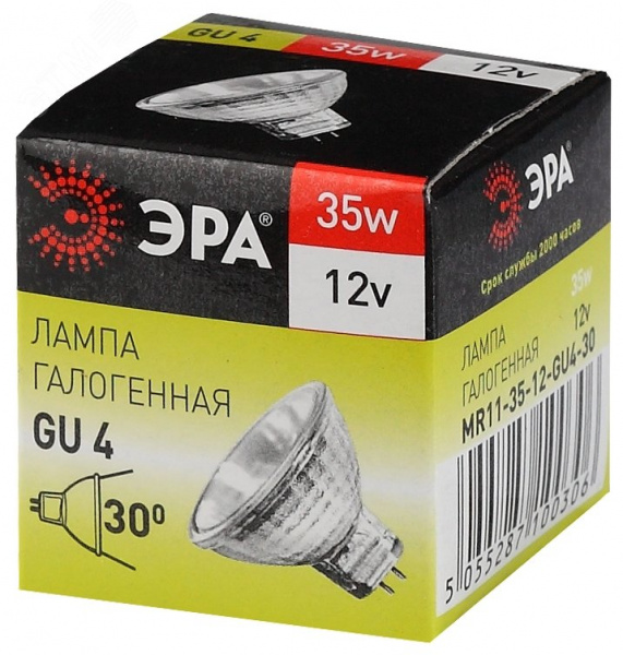 Лампа накаливания галогенная GU4-MR11-35W-12V-30CL(галоген, софит, 35Вт, нейтр, GU4) (10/200/14400)