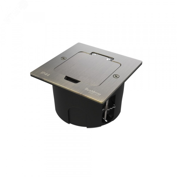MultiDesk Лючок с розеткой 2К+З, 16А/250В, IP44 с монтажной коробкой для стены, фальшпола, стола Античная латунь, тип MDK21