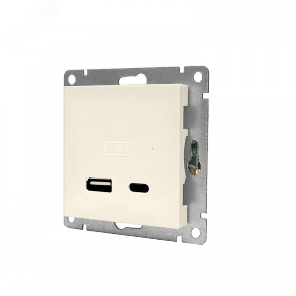 Розетка USB Афина A+С 2.4/4А, механизм  с/у, слоновая кость (ivory) (еврослот)