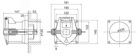 Розетка панельная PSS IP67 250A 3P+E+N 690В