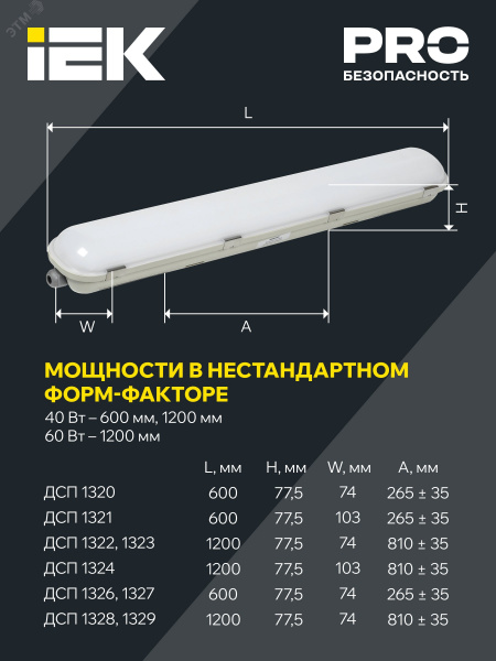 Светильник светодиодный ДСП 1329 40Вт 6500К IP65 1200мм пластик серый