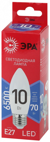 Лампа светодиодная LED 10 Вт 800Лм 6500К свеча холодный E27 220-240В LED B35-10W-865-E27 Red Line
