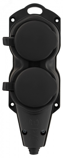 Колодка каучуковая с заземлением 2 розетки 16A IP44 черная KX-2e-B-IP44