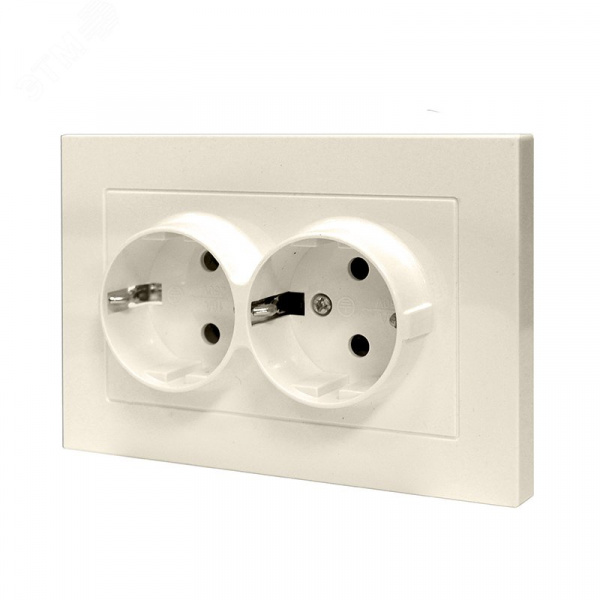 Розетка двухместная UNIVersal серия Афина с/з, с/у, 16А, 220В, слоновая кость (ivory) (еврослот), механизм