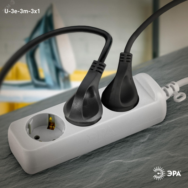 Удлинитель c заземл., 3х1мм2, 16А, ПВС, 3гн, 3м (20/600) U-3e-3m-3x1