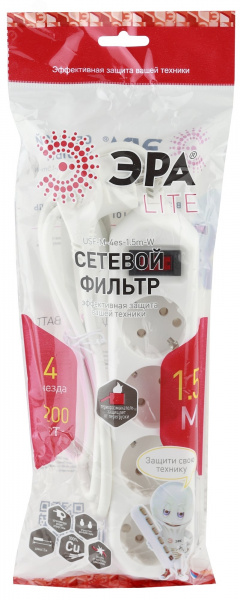 Сетевой фильтр USF-M-4es-1.5m-W Сет.фильтр начал. защита, с/з, с выкл, 4гн, 1,5м, ПВС, 10А, бе USF-M-4es-1.5m-W