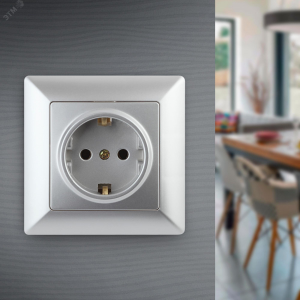 Розетка 2P+E Schuko, 16А-250В, СУ, Solo, алюминий, 4-202-03