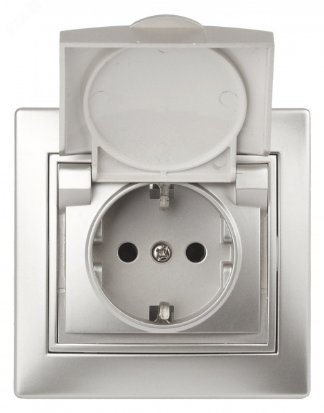 Розетка 2P+E Schuko с крышкой, 16А-250В, СУ, Plano, алюминий, 1-203-03