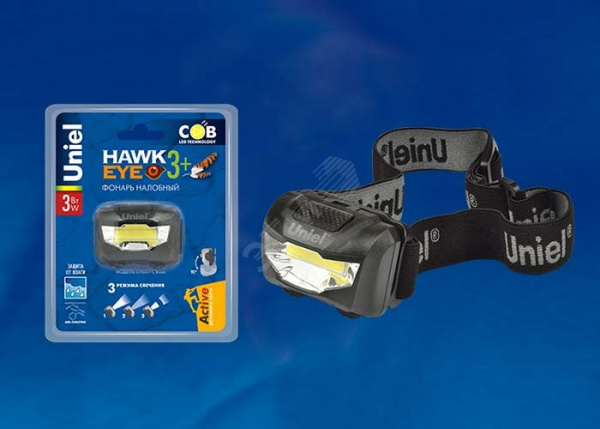 S-HL017-C Black Фонарь налобный TM , серия Стандарт «Hawkeye- 3Watt+». Пластиковый корпус, COB, 3хААА н/к. Упаковка кламшелл