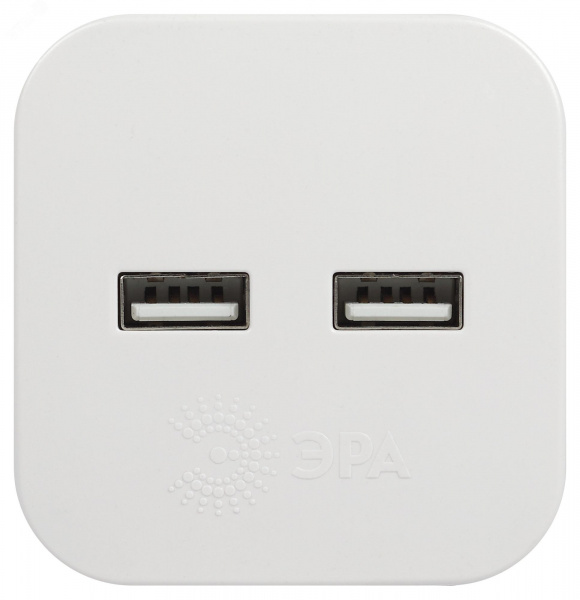 Разветвитель электрический SP-2-USB-W на 2 розетки + 2xUSB 2400mA, без заземл 10А (белый)