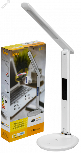LIGHTING Светильник светодиодный настольный 2011 7Вт на подставке QI-заряд USB-выход кожа белый IEK
