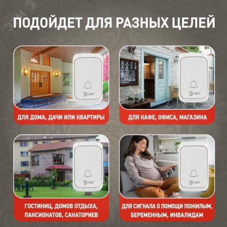 Звонок дверной беспроводной на батарейках 38 мелодий 180м IP20 с регулятором громкости и световой индикацией белый 3АА/А23 C89