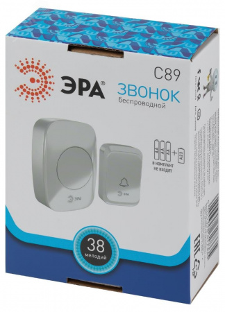 Звонок дверной беспроводной на батарейках 38 мелодий 180м IP20 с регулятором громкости и световой индикацией белый 3АА/А23 C89